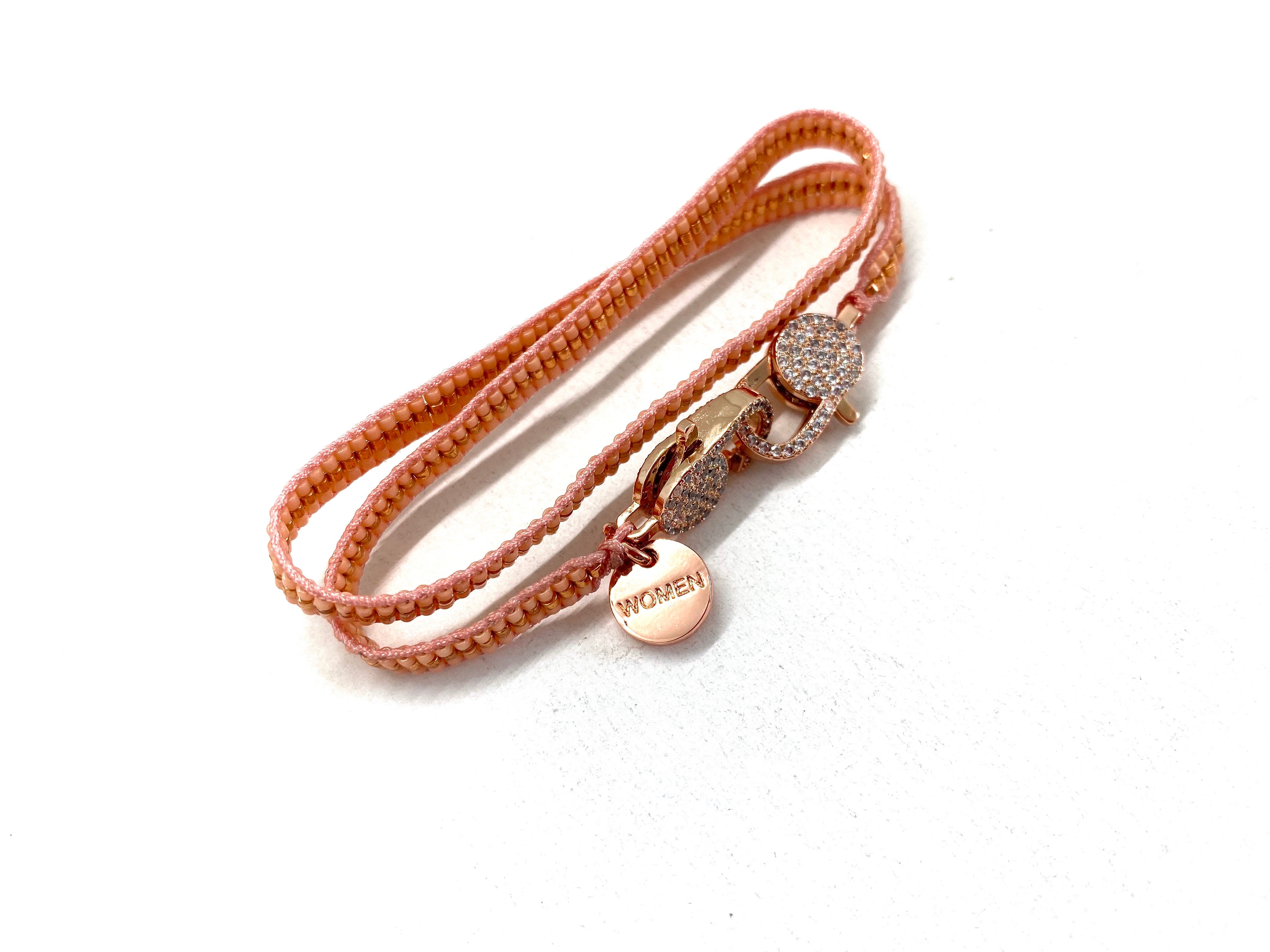 Salmon miyuki bracelet, rose gold sequence and clips