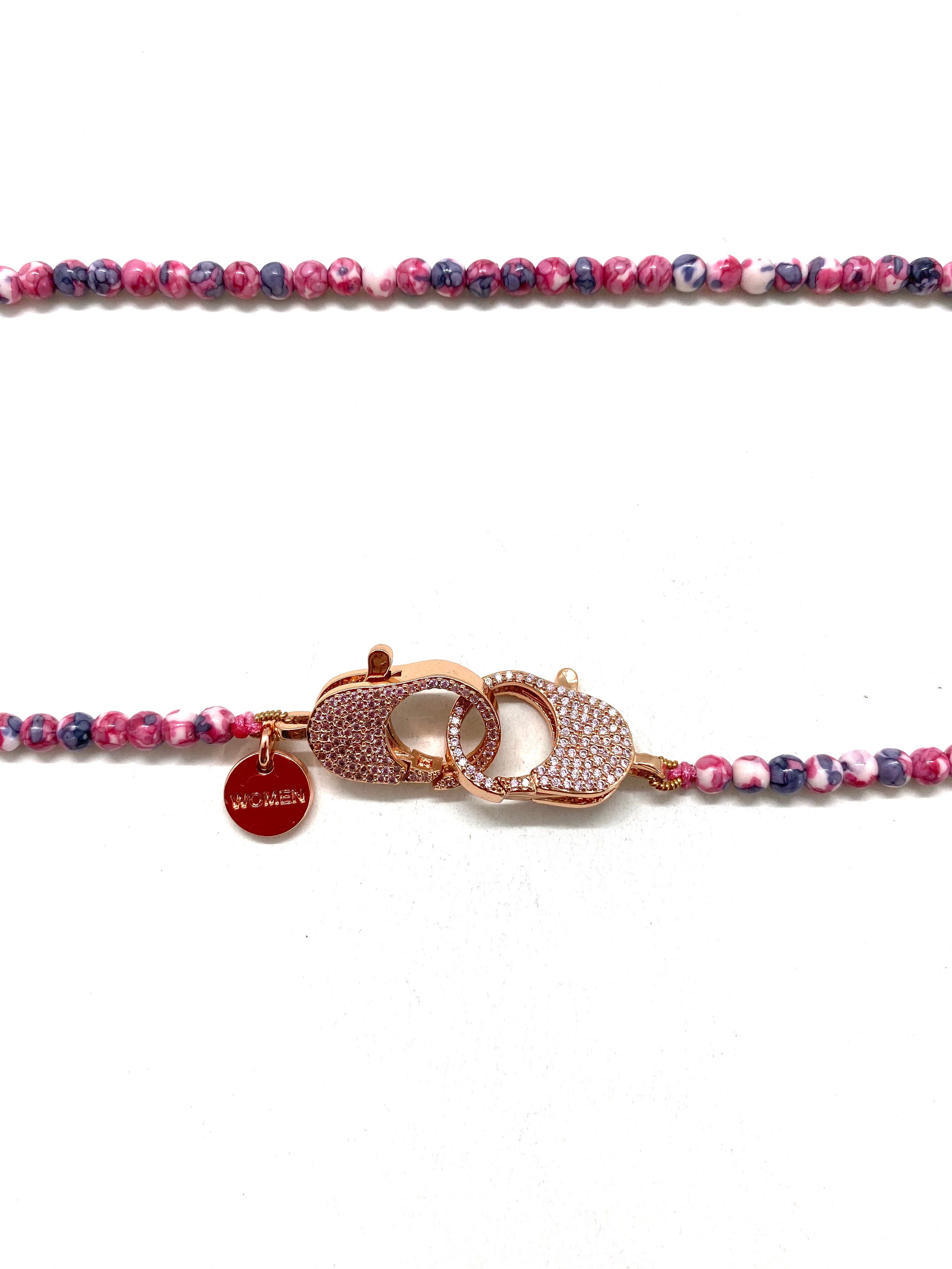Clip to impact red rainbow Christine necklace, rose gold clips.