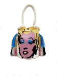 Pop art Marilyn bag, white body, quadruple tassel.