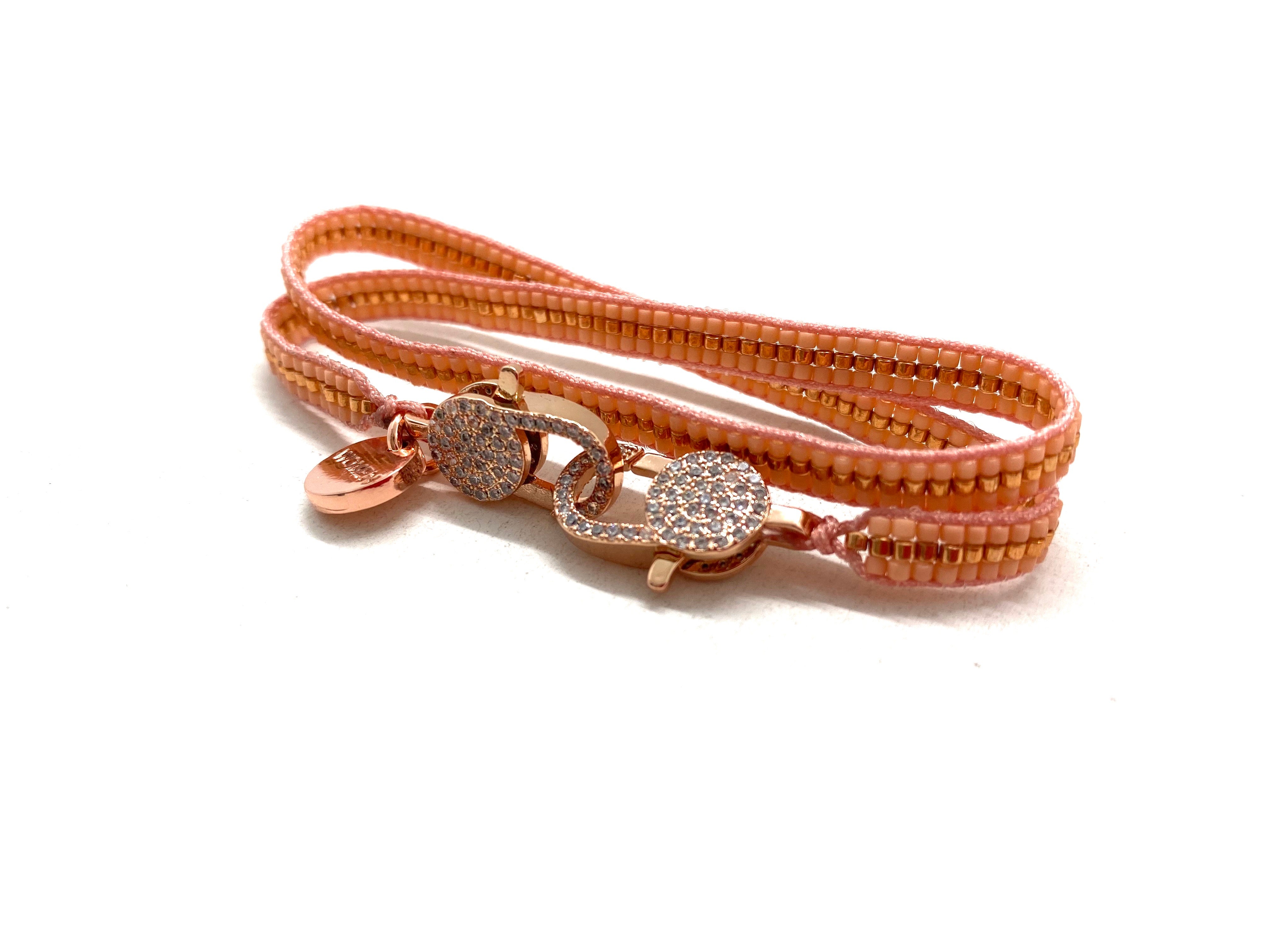 Salmon miyuki bracelet, rose gold sequence and clips