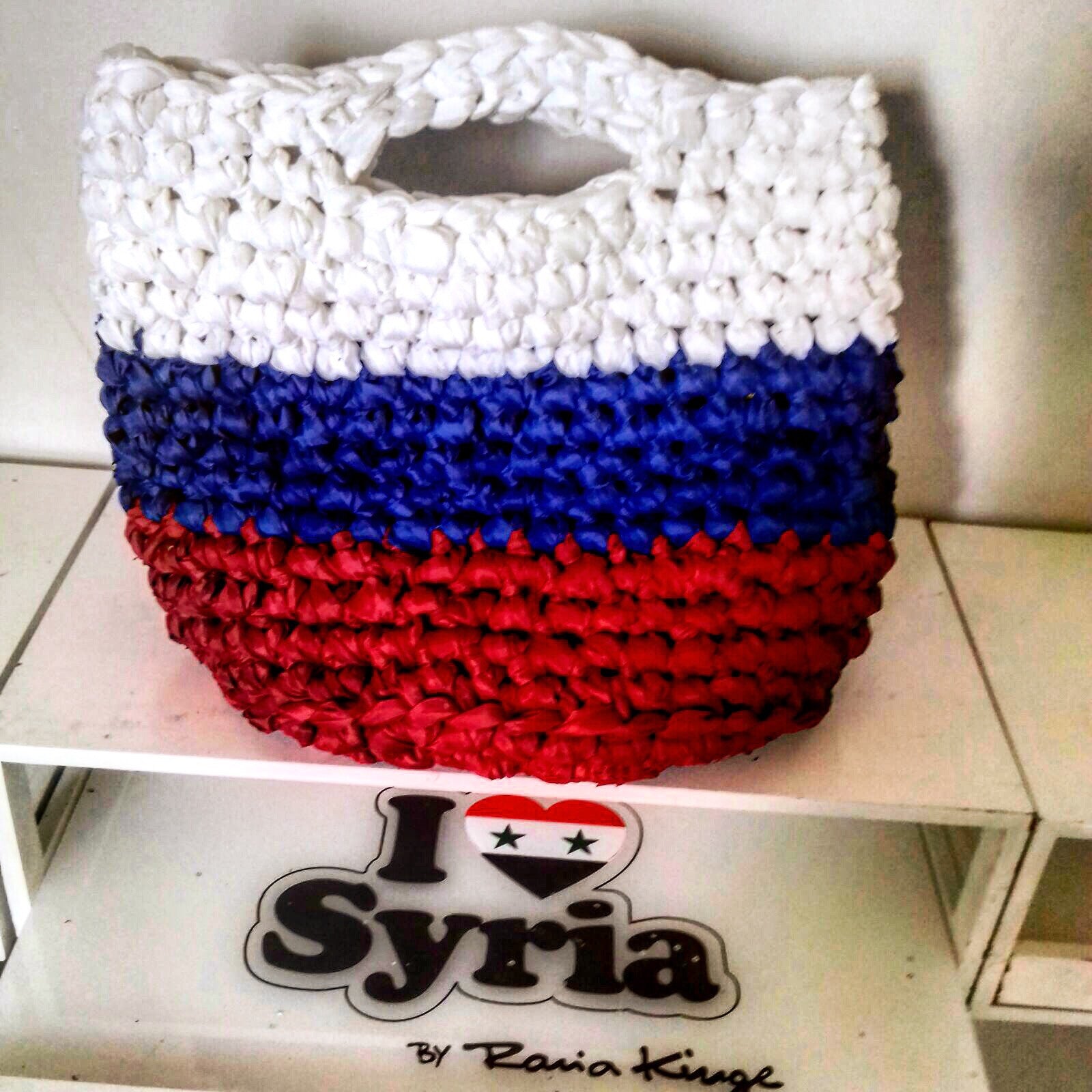 I love Syria's russian flag bag, made by displaced women in Damascus Syria.