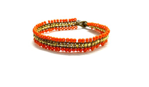 Beaded bracelet, orange and gold sequence