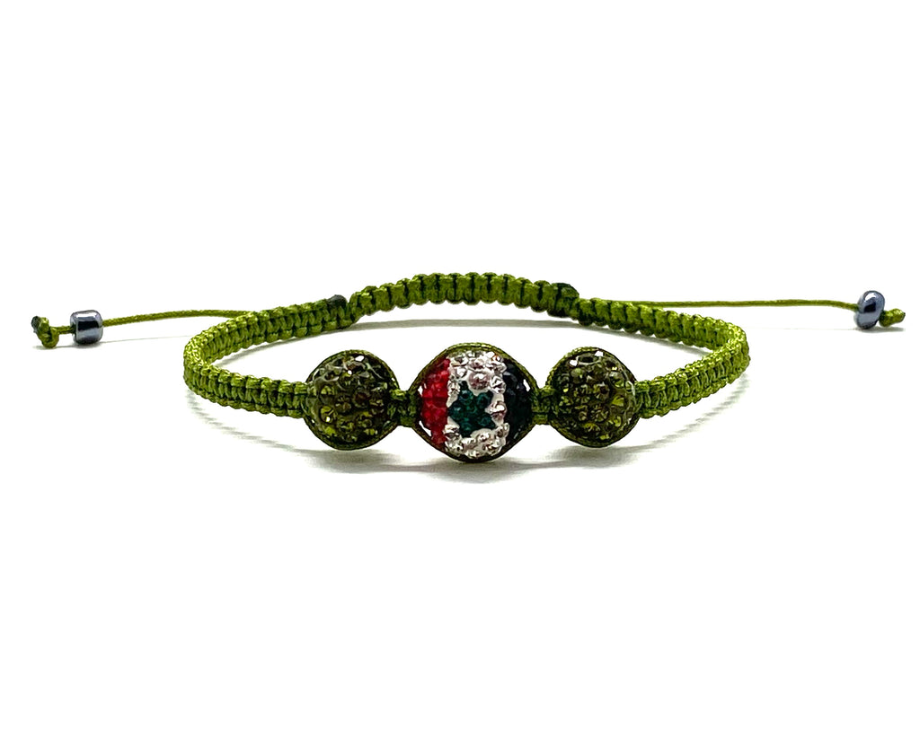 Syrian flag crystal bead, olive crystal beads and braided cord