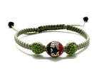 Syrian flag bead, with khaki crystal beads and braided cord