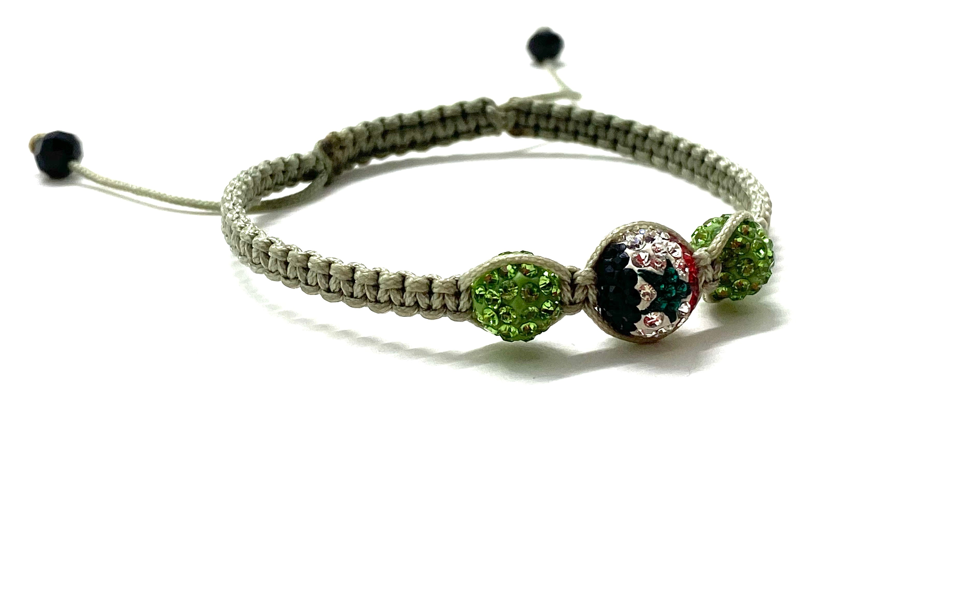 Syrian flag bead, with khaki crystal beads and braided cord