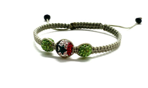 Syrian flag bead, with khaki crystal beads and braided cord