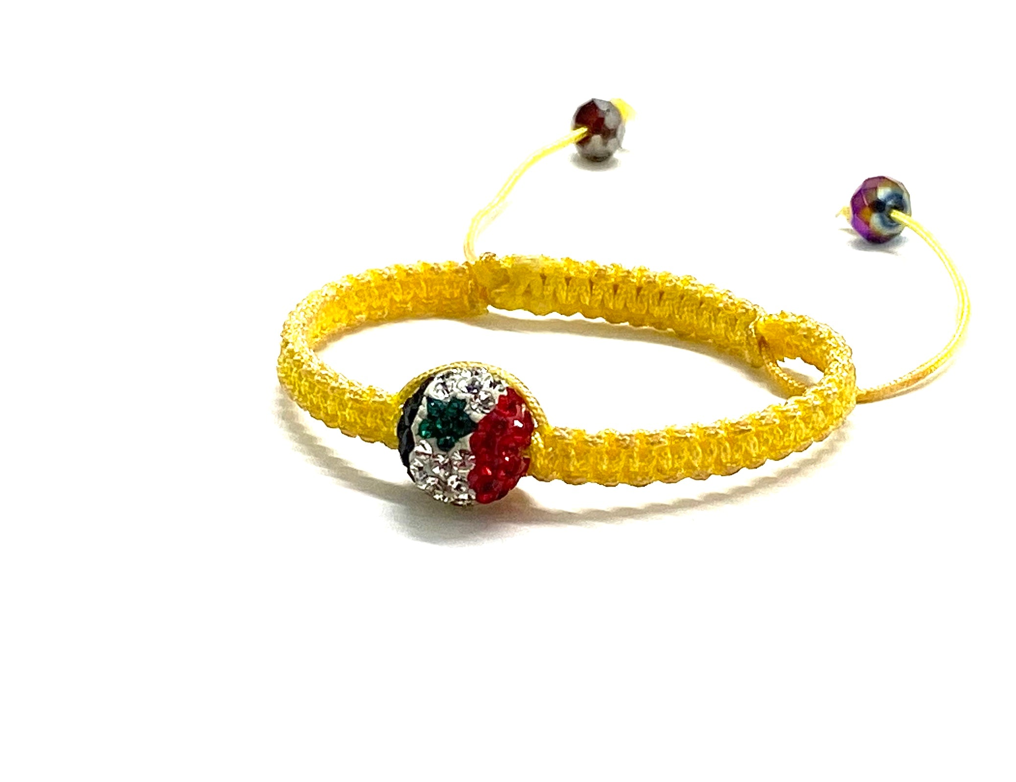 Baby Syrian flag crystal bead bracelet, yellow braided cord