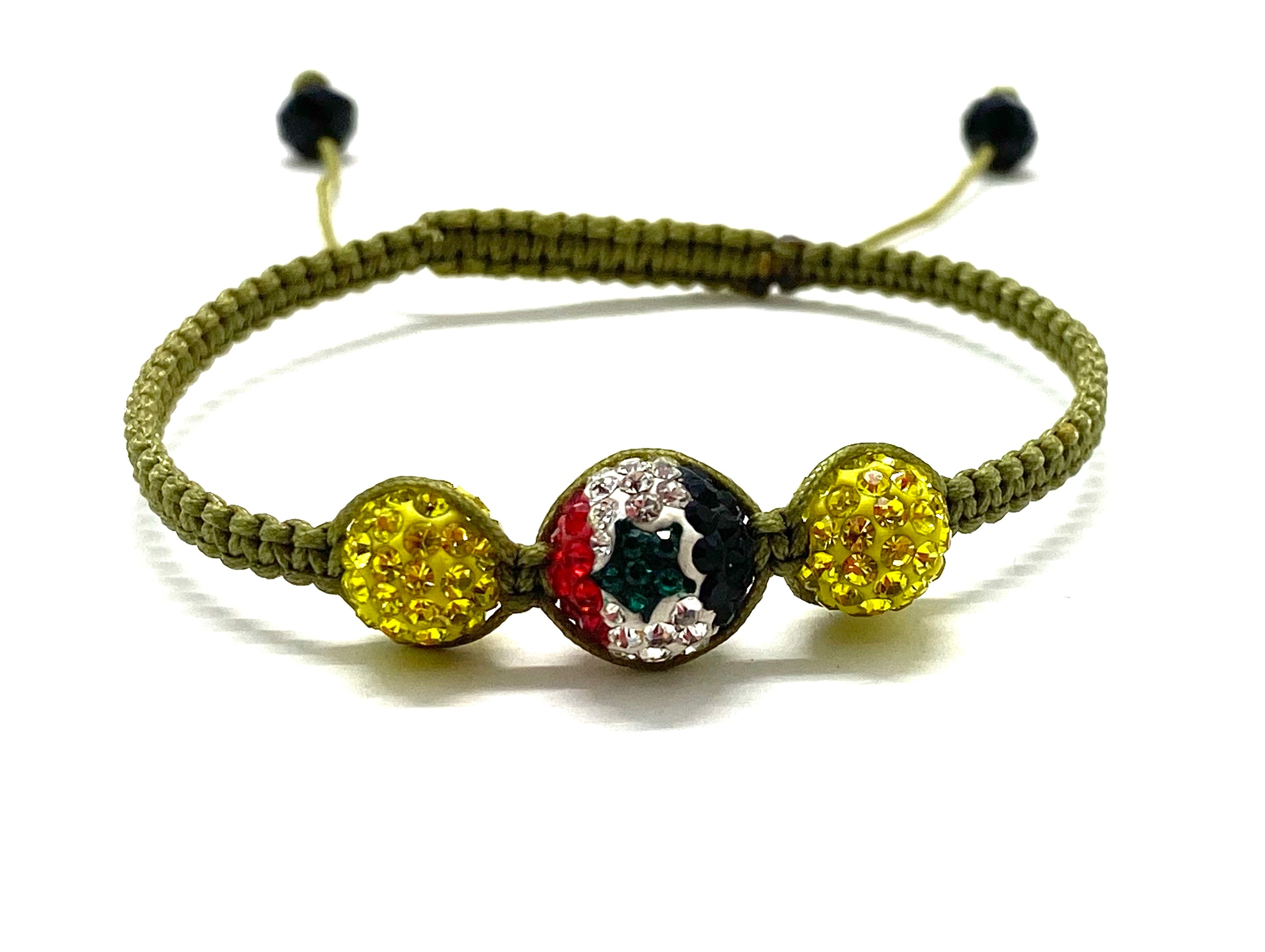 Syrian flag bracelet, yellow crystal beads and khaki braid