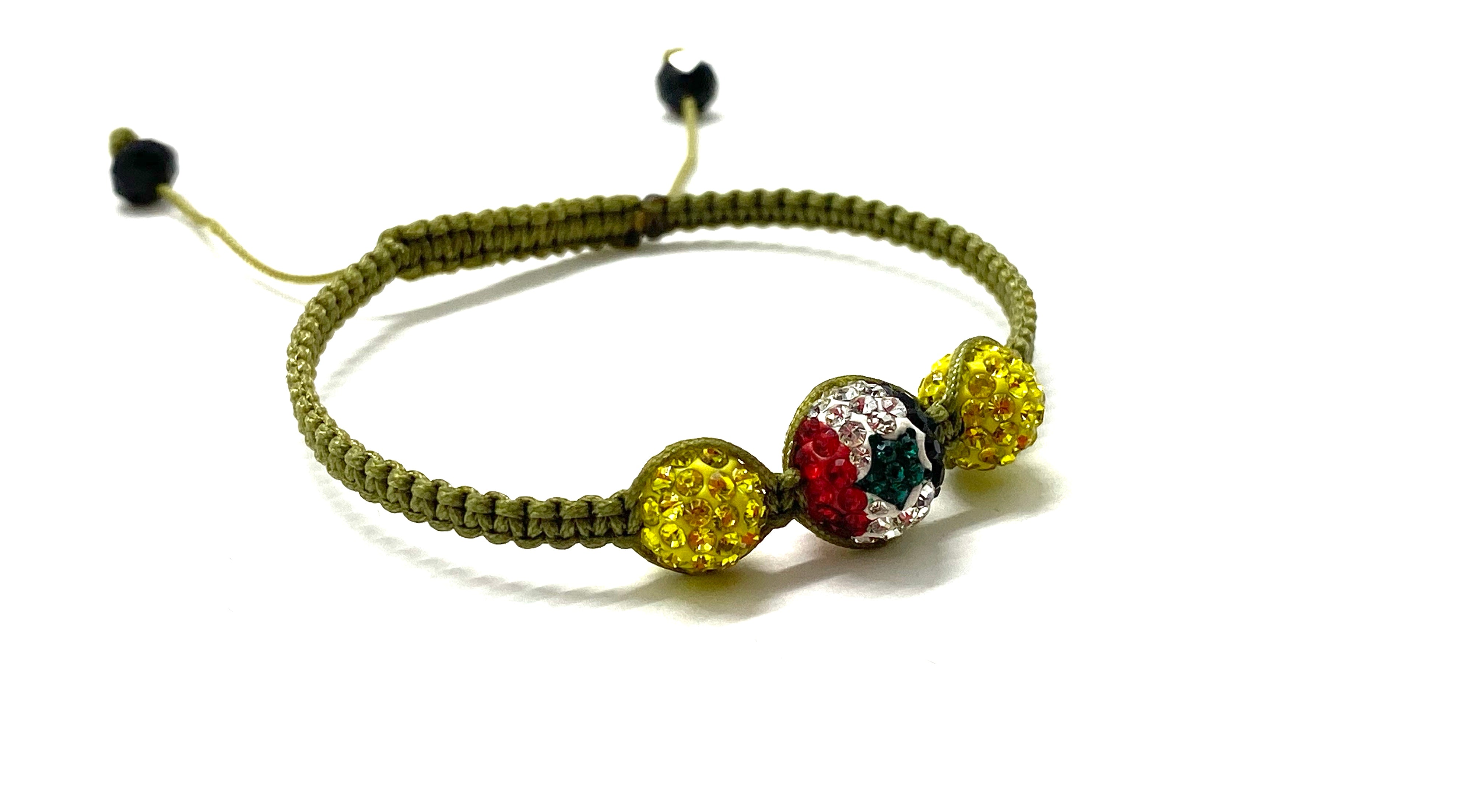 Syrian flag bracelet, yellow crystal beads and khaki braid