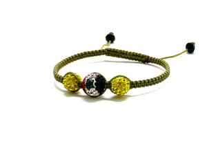 Syrian flag bracelet, yellow crystal beads and khaki braid