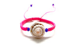 Baby bracelet seashell with purple Swarovski bead and pink fluo braided cord
