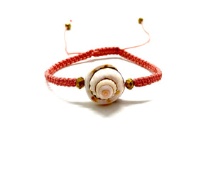 Sea shell bracelet with gold Swarovski bead and salmon cord