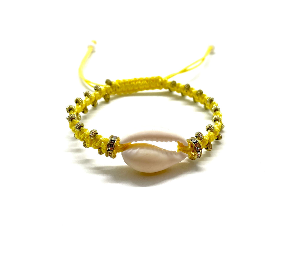 Natural shell yellow cord with gold resin beads