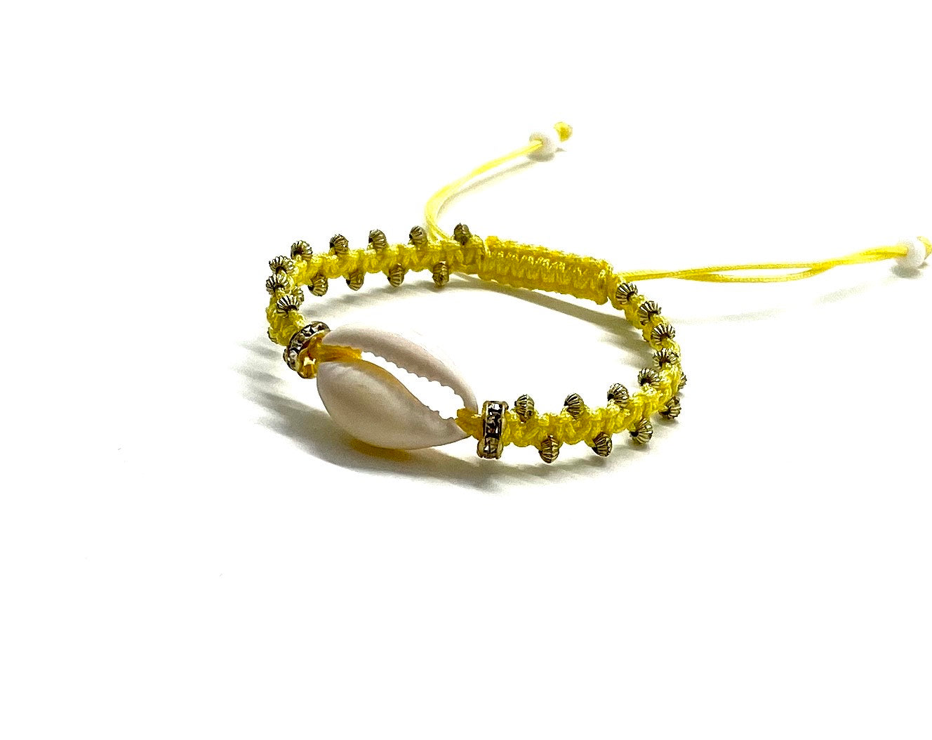 Natural shell yellow cord with gold resin beads