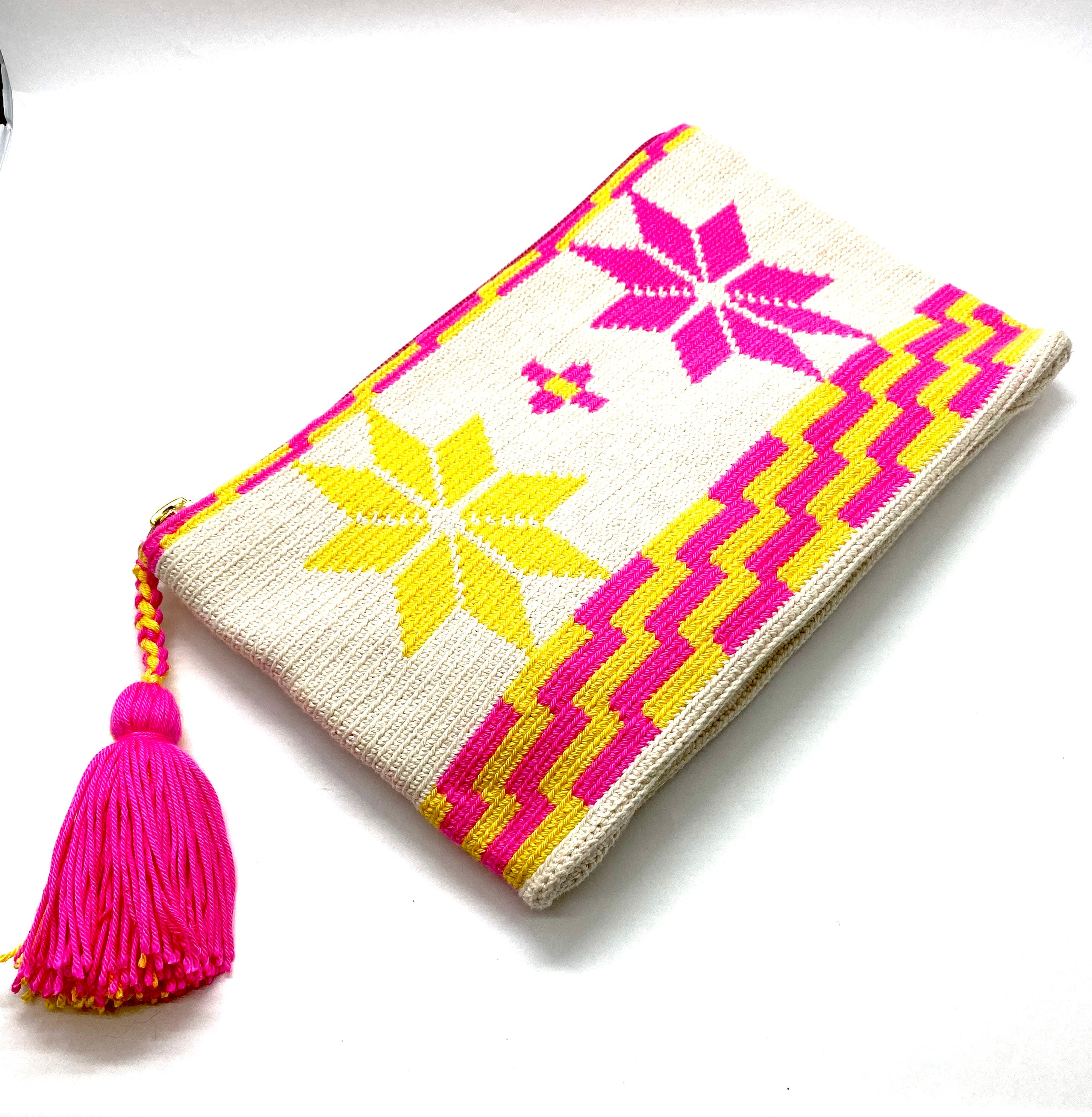 Rose and yellow flowers clutch with off white body