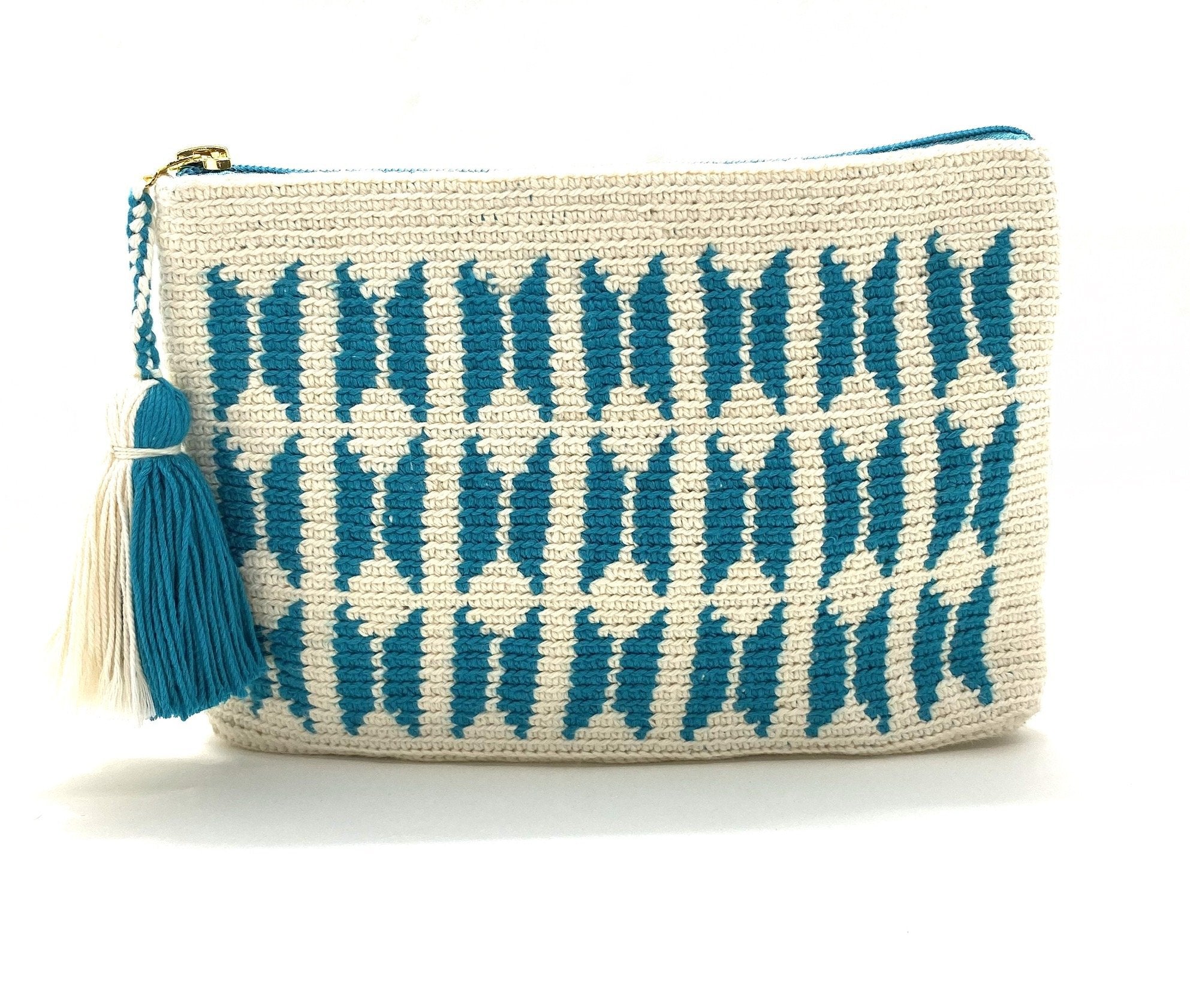 Clutch, off white body, coloured butterfly with matching tassel
