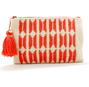 Clutch, off white body, coloured butterfly with matching tassel