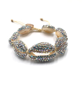 Natural shell bracelet, AB Swarovski crystals studded, and cream cord