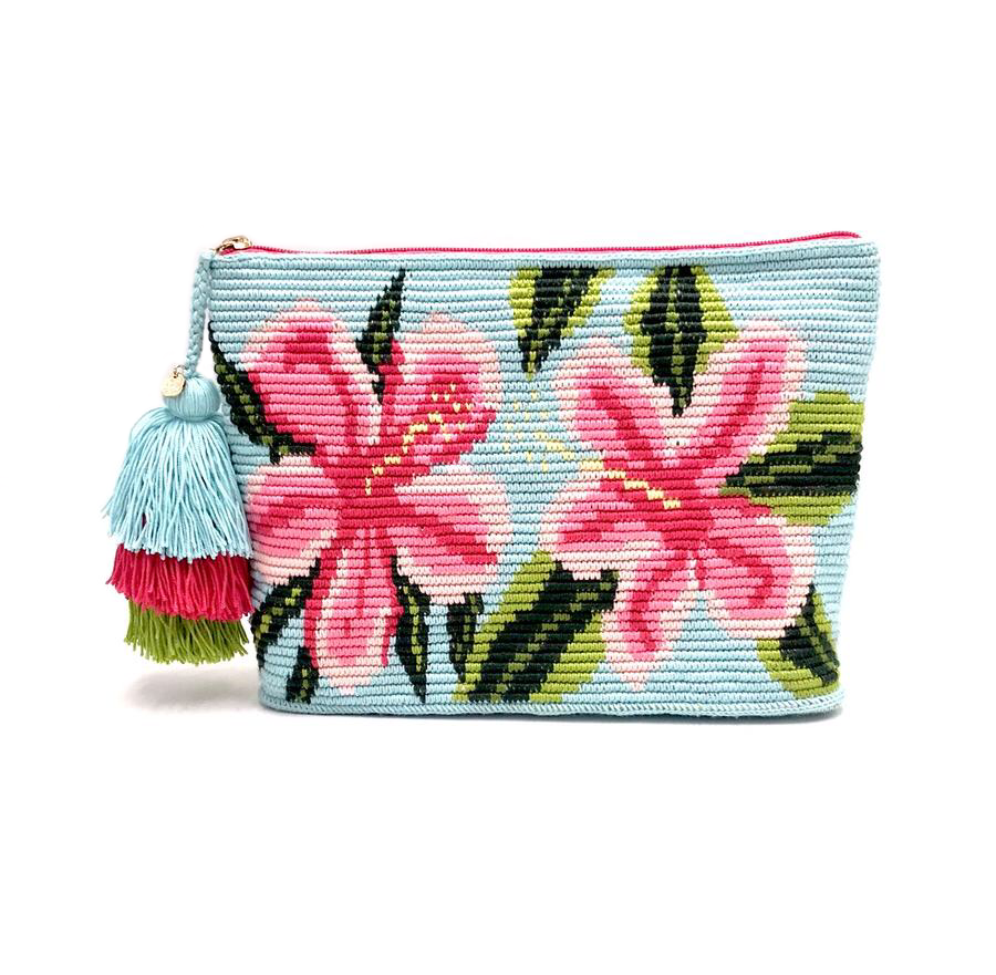 Island flower clutch, with triple tassel.