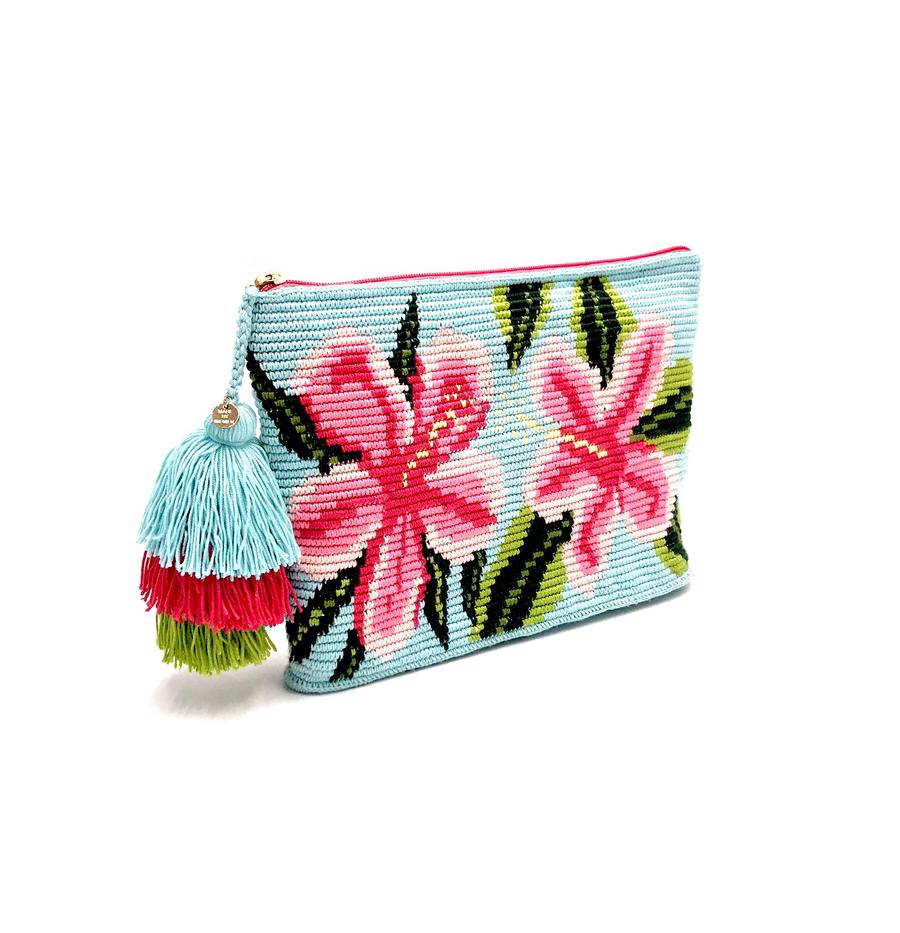 Island flower clutch, with triple tassel.