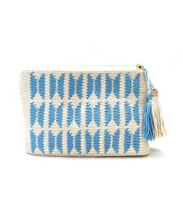 Clutch, off white body, coloured butterfly with matching tassel