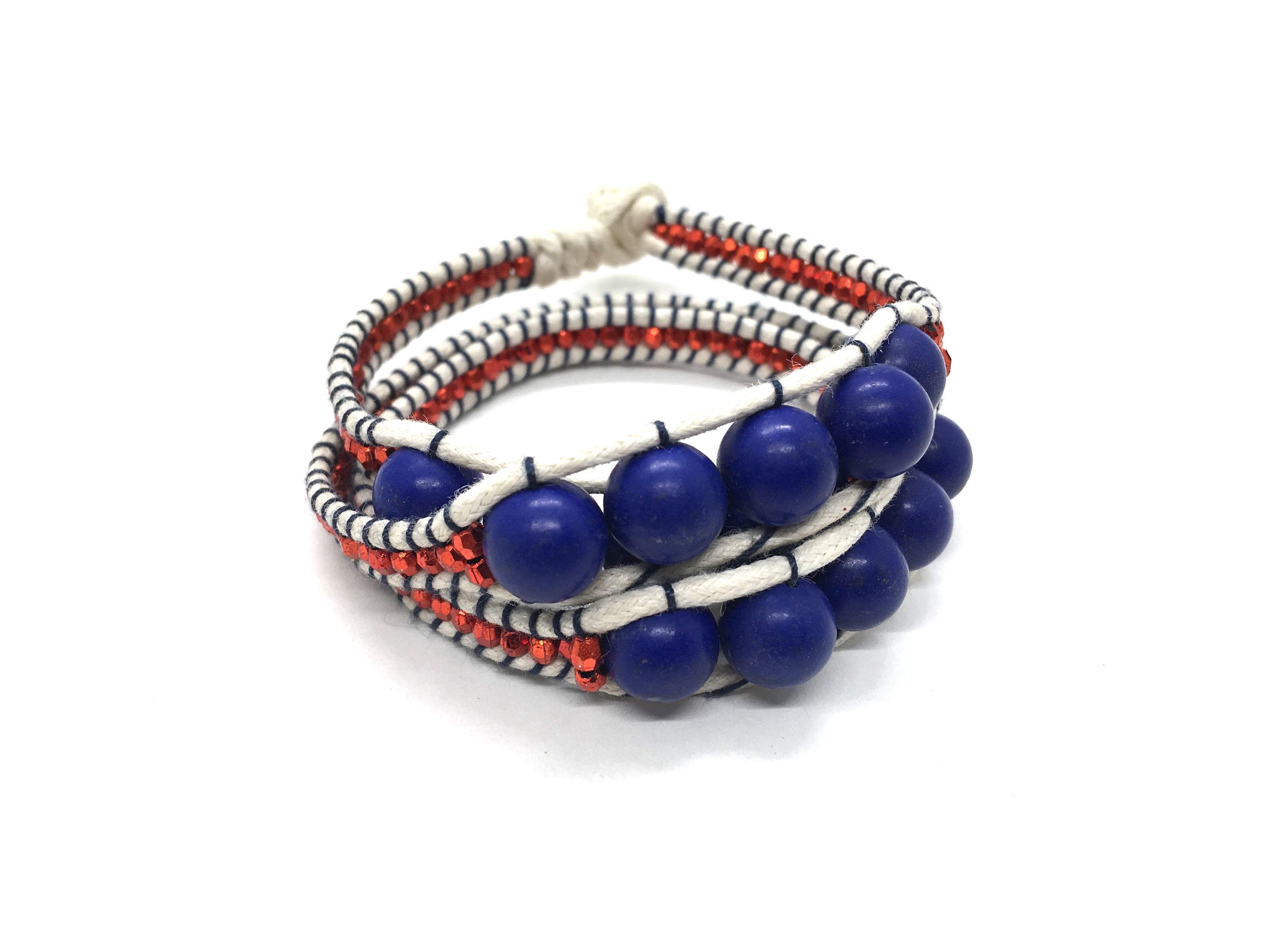 Wraparound bracelet, Lapis blue jasper stone.