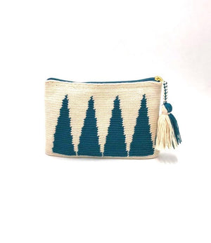 Clutch, Off white body, coloured standing pyramids with tassel.