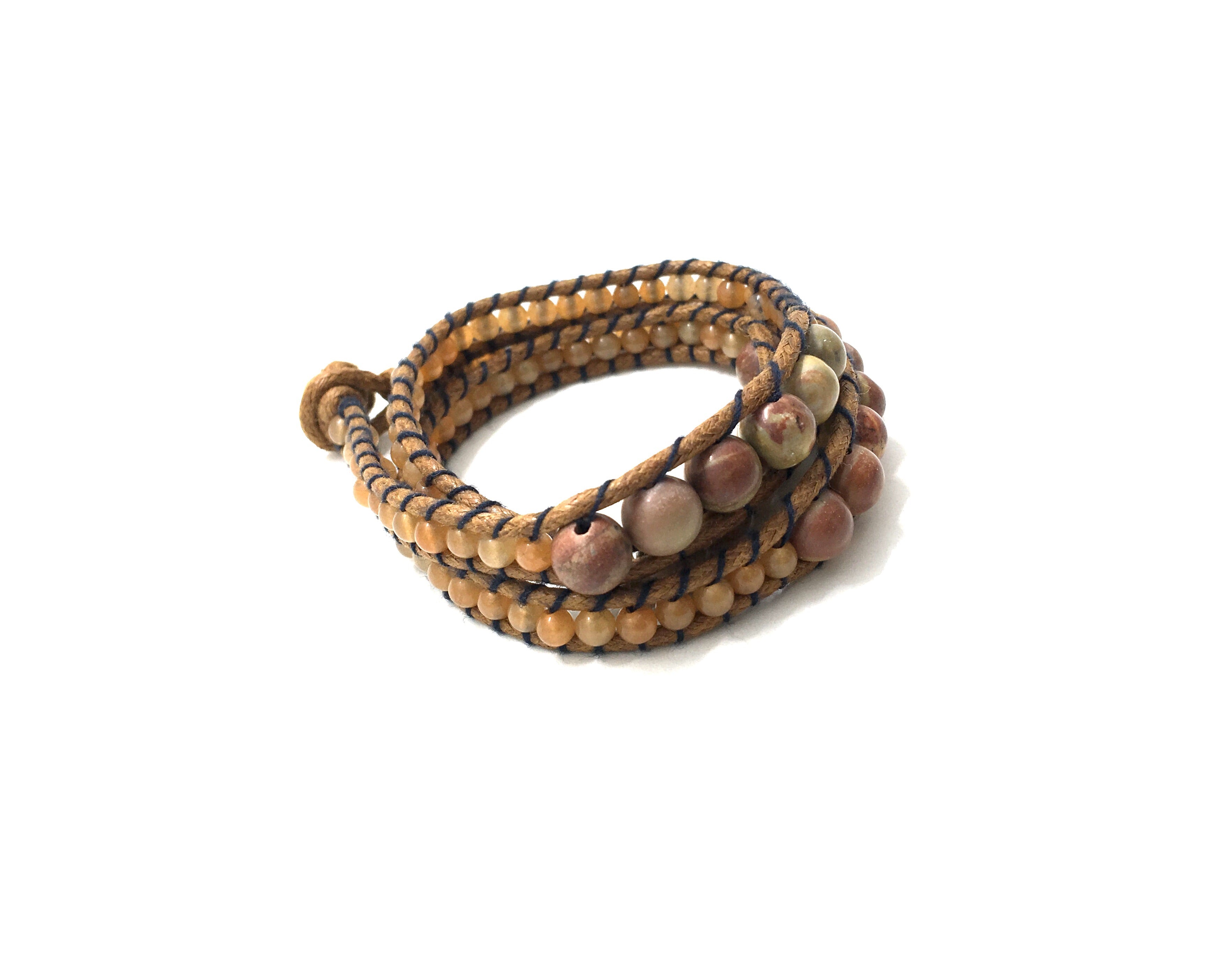 Semi-precious stone, Artistic Jasper, Wrap-around bracelet.