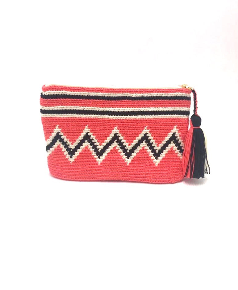 Clutch, Coral body black and white sequence pattern with tassel.