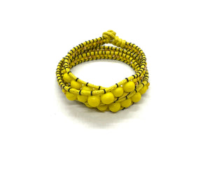 Wraparound yellow bead bracelet, yellow cord and yellow mustard swarovski crystal side bead.