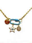 Blue hardware link gold necklace with white star pendant