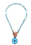 Blue jade Gaia necklace, blue sta pendant, rose gold clips