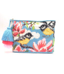 Yellow belly Siskin clutch, with triple tassel.