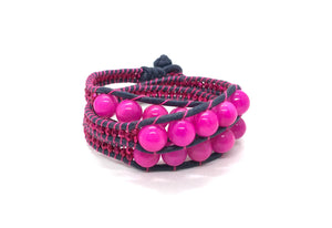 Wraparound bracelet, Fuschia Stone.