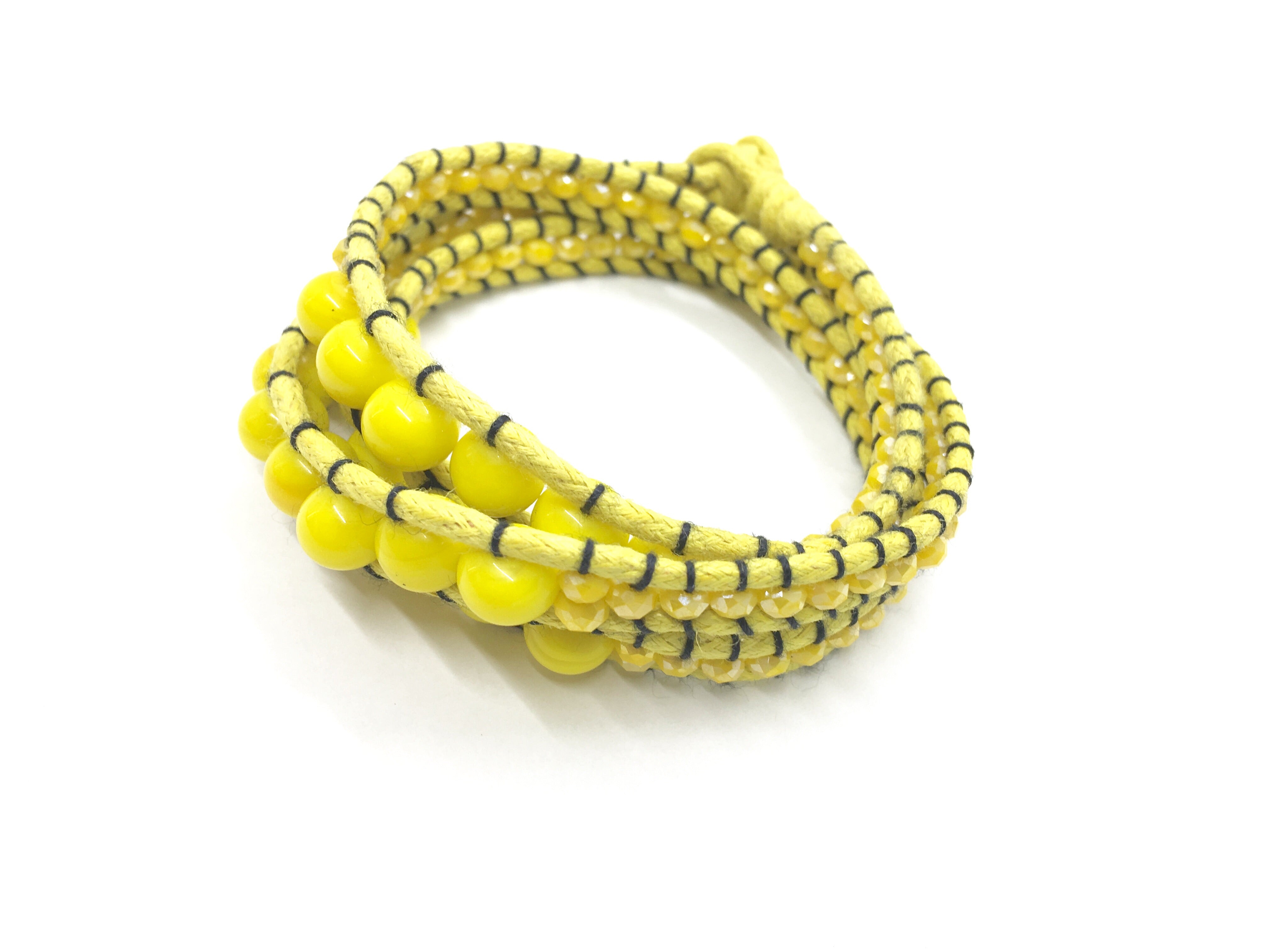 I love Syria -Triple Wrap around - yellow stone - yellow cord - black thread