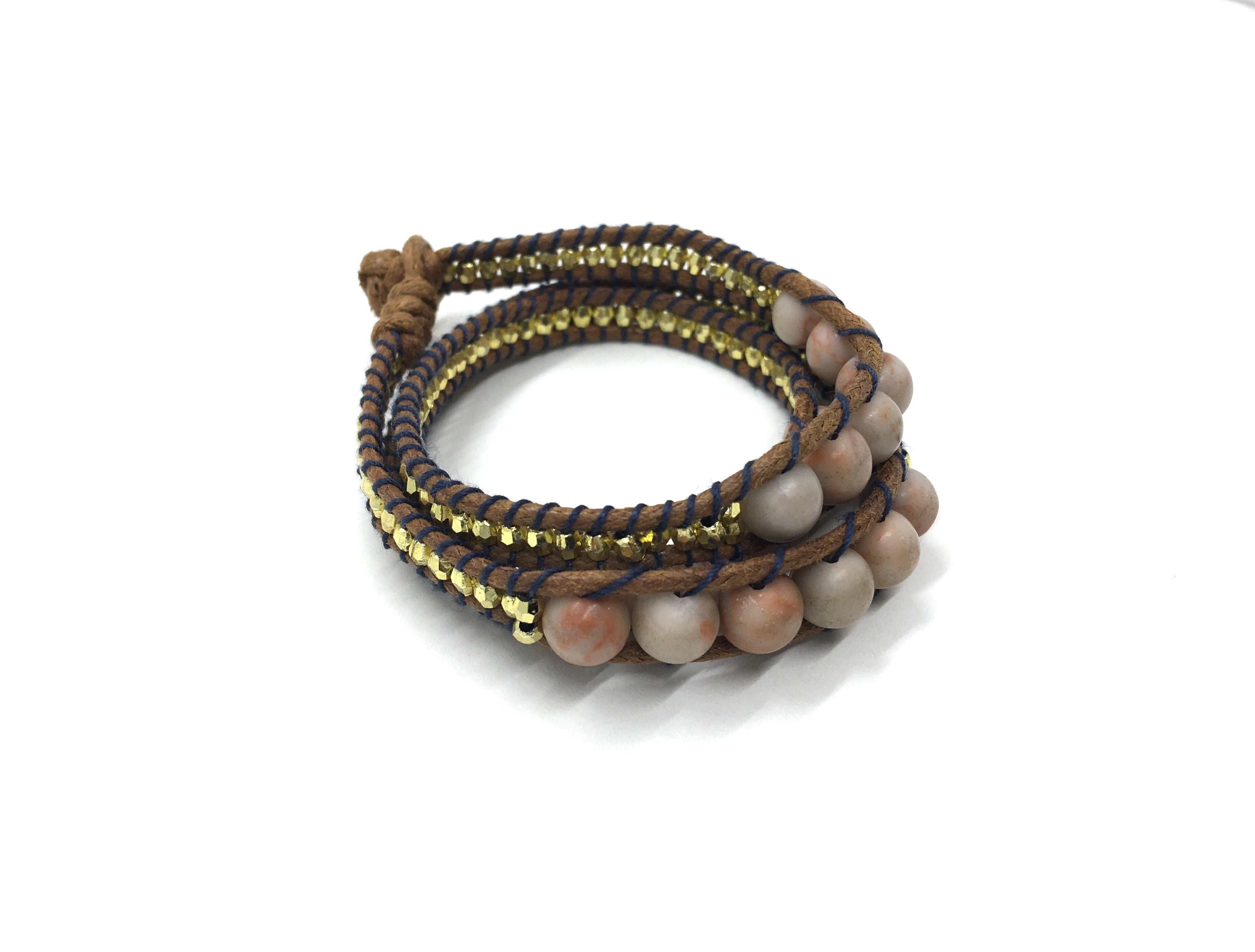 Wraparound bracelet, light red Jasper Stone.