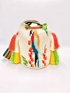 Pompom bag, parrot, double pompom.