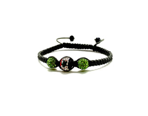 Syrian flag crystal bead bracelet with two light green side beads.