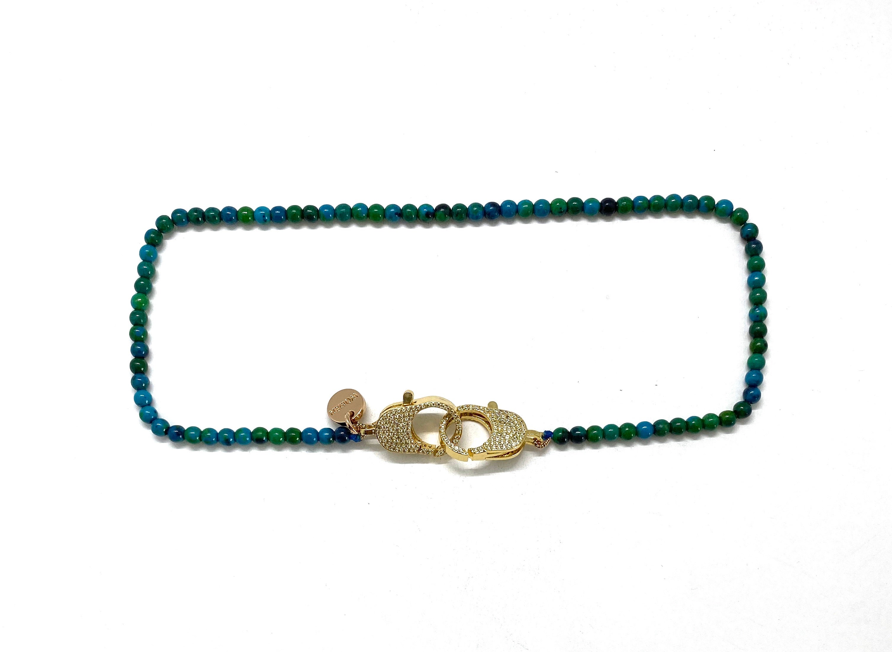Chrysocolla Christine necklace, with gold clips