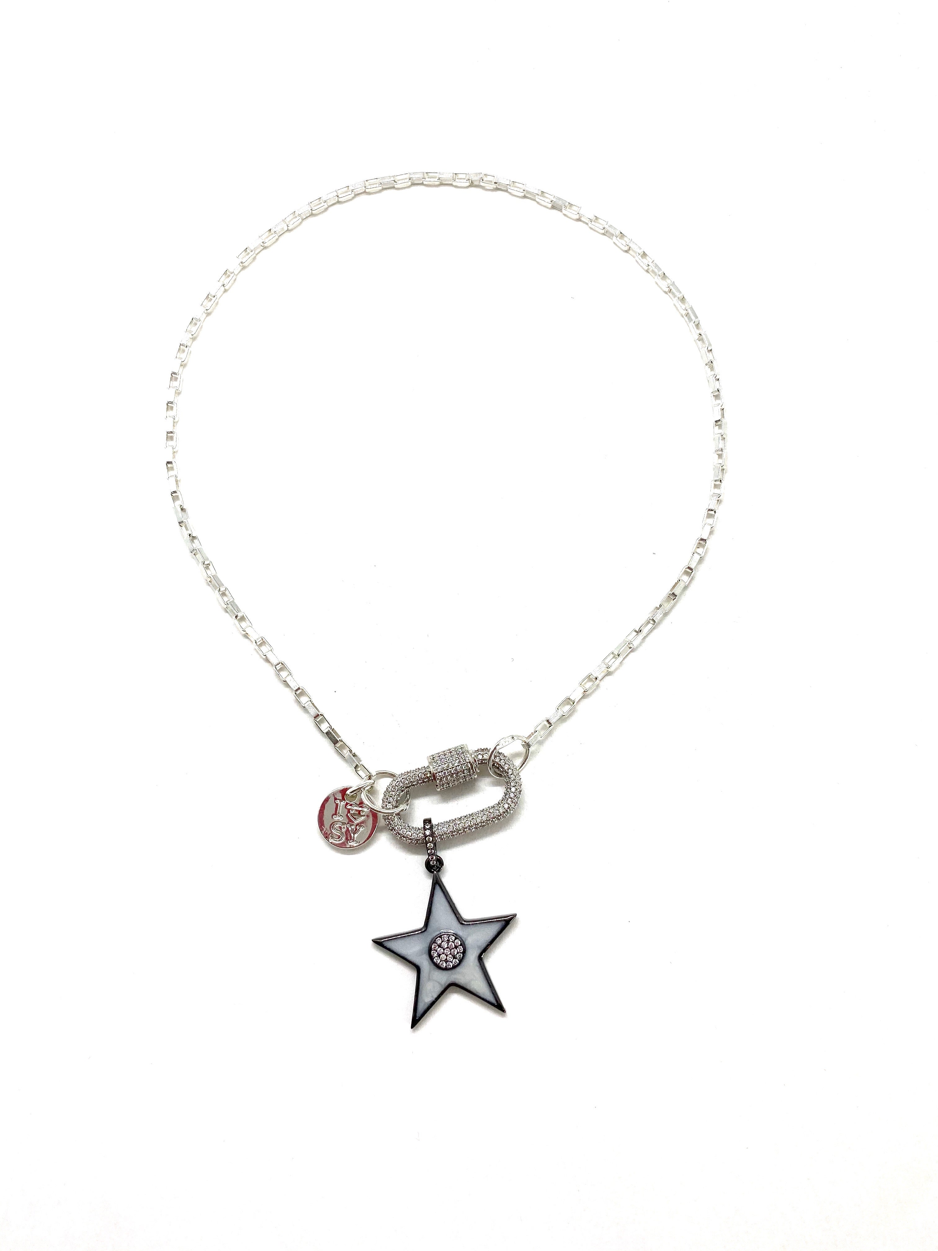 Clip to impact silver Hardware necklace, grey star.