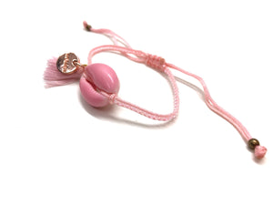 Baby pink natural shell bracelet with pink miyuki beads.