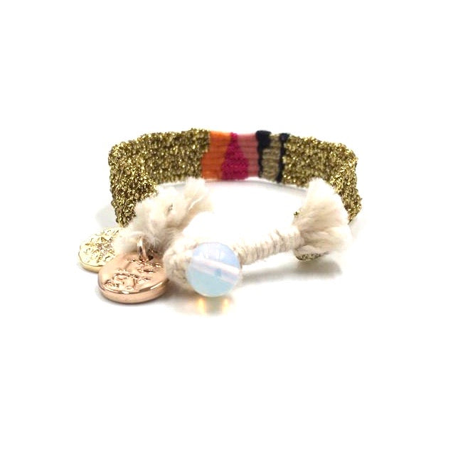 Woven gold bracelet with multicolor asymmetric pattern