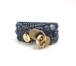 Blue coral cynthia wrap bracelet, gold clips