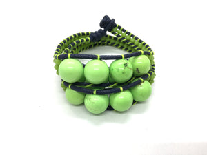 I love Syria - Triple Wrap around - big green stone - black cord - green thread