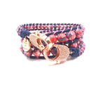 Red rainbow jasper wrap bracelet, rose gold clips