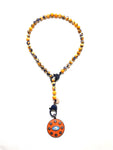 Yellow rainbow Gaia necklace, dark blue zirconia clips