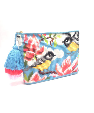 Yellow belly Siskin clutch, with triple tassel.