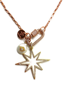 Gold chain white star, pearl droplet with eye, gold clips