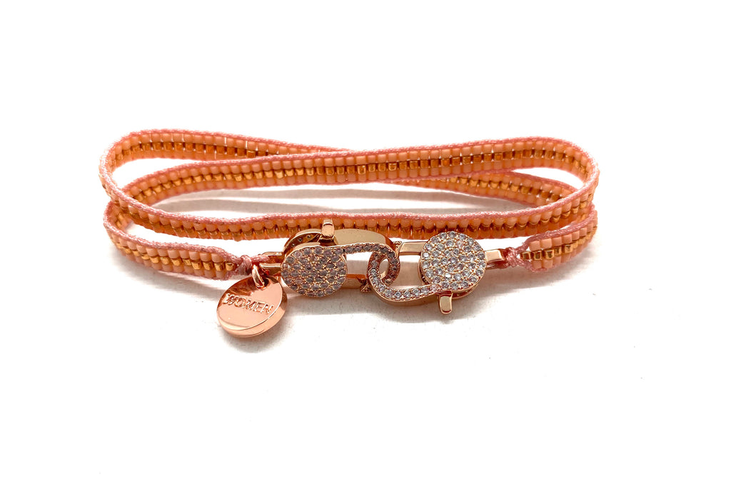 Salmon miyuki bracelet, rose gold sequence and clips