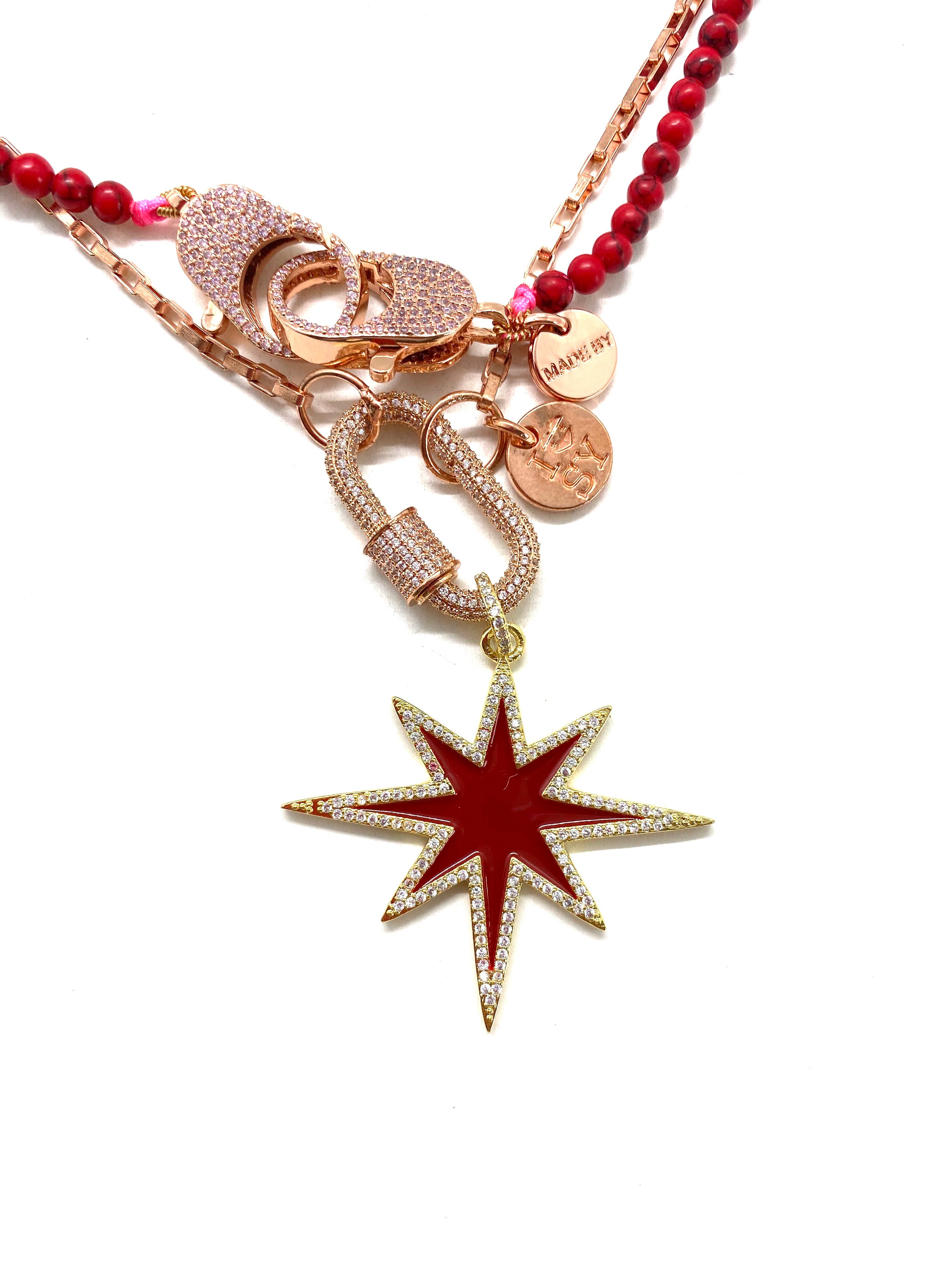 Rose gold hardware clip chain, red star